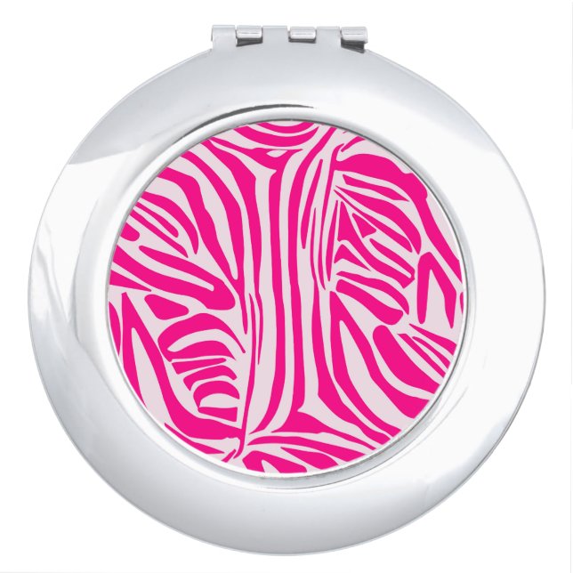 Pink zebra print compact mirror (Front)