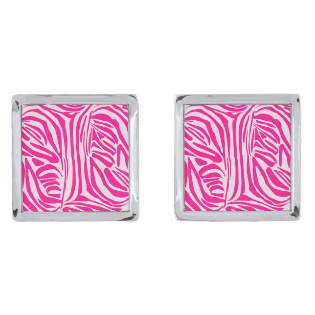 Pink zebra print cufflinks (Front)