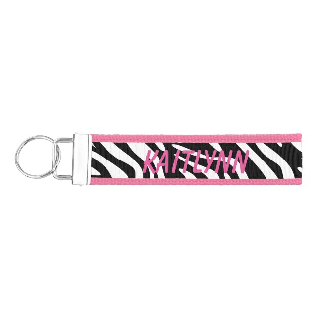 Pink Zebra Print Custom Key Fob Wristlet Keychain (Keys on Left)