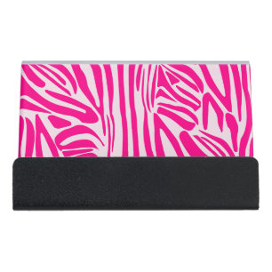 Pink zebra print desk business card holder
