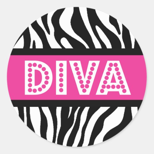 Pink  Zebra Print DIVA Typography Party Sticker