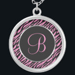 Pink Zebra Print Fancy Letter B Silver Plated Necklace<br><div class="desc">Script letter A in pink on a black and pink zebra print background.</div>