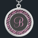 Pink Zebra Print Fancy Letter B Silver Plated Necklace<br><div class="desc">Script letter A in pink on a black and pink zebra print background.</div>