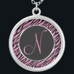 Pink Zebra Print Fancy Letter N Silver Plated Necklace<br><div class="desc">Script letter N in pink on a black and pink zebra print background.</div>