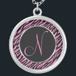Pink Zebra Print Fancy Letter N Silver Plated Necklace<br><div class="desc">Script letter N in pink on a black and pink zebra print background.</div>