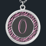 Pink Zebra Print Fancy Letter O Silver Plated Necklace<br><div class="desc">Script letter O in pink on a black and pink zebra print background.</div>