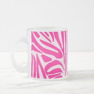 Pink zebra print frosted glass coffee mug