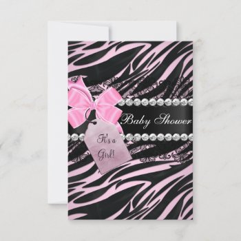 Pink Zebra Print Girl Baby Shower Invitation by ExclusiveZazzle at Zazzle