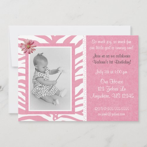 Pink Zebra Print Girls Birthday Invitation