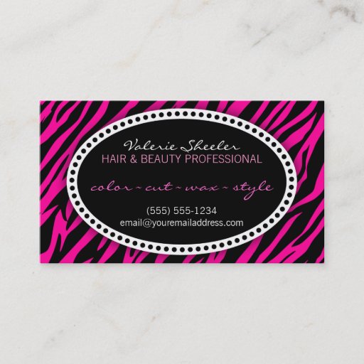 Customizable Pink Zebra Print Hair &amp; Beauty Appointment Card Business Card Template