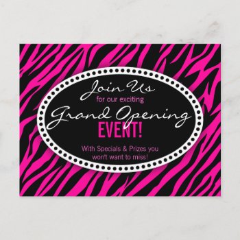 Pink Zebra Print Hair Salon Grand Opening Postcard by creativetaylor at Zazzle