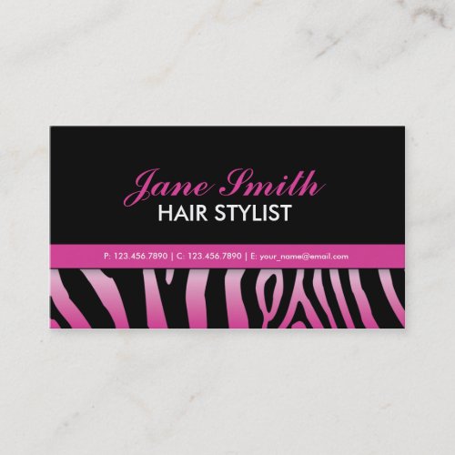 Pink Zebra Print Hair Stylist Hairdresser Salon Business Card