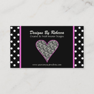 Pink Zebra Print Heart & Polka Dots Business Card
