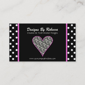 Pink Zebra Print Heart & Polka Dots Business Card