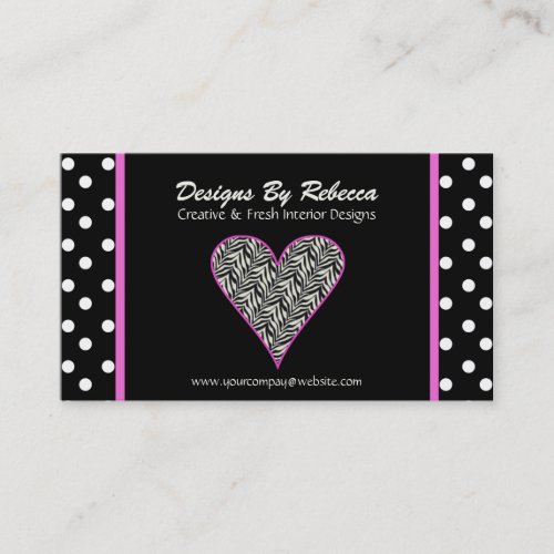 Pink Zebra Print Heart  &amp; Polka Dots Business Card