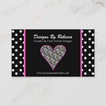 Pink Zebra Print Heart & Polka Dots Business Card by SayItNow at Zazzle