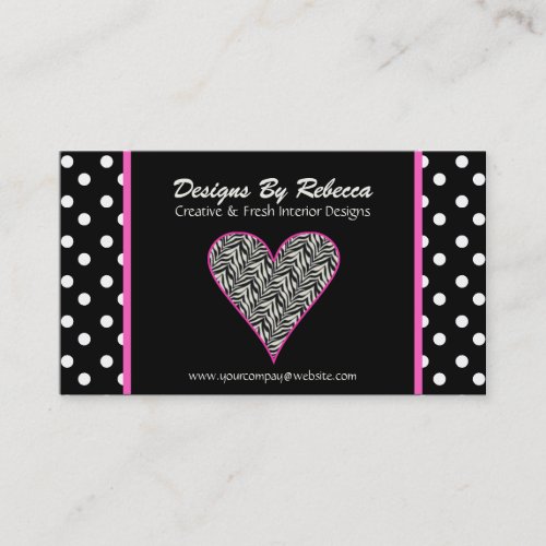 Pink Zebra Print Heart  Polka Dots Business Card