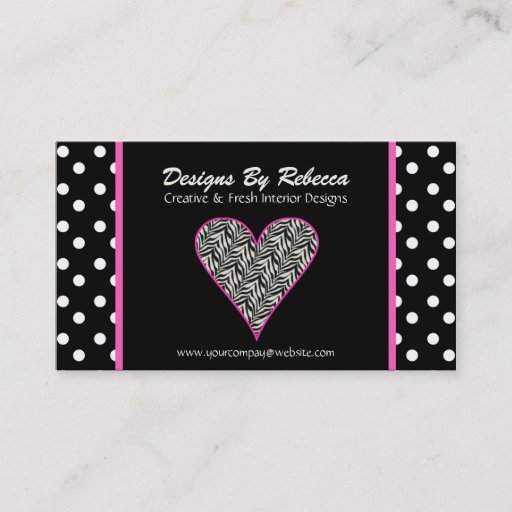 Customizable Pink Zebra Print Heart &amp; Polka Dots Business Card