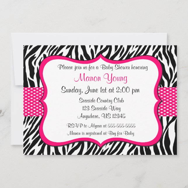 Pink Zebra Print Invitaiton Invitation (Front)