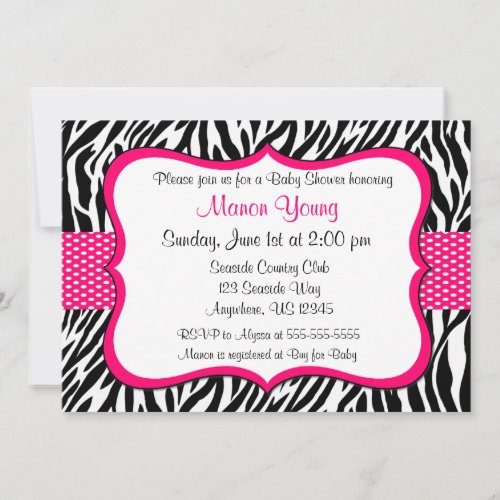 Pink Zebra Print Invitaiton Custom Invitations