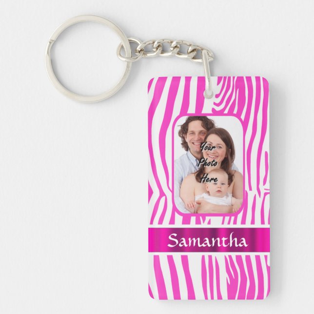 Pink zebra print keychain (Front)