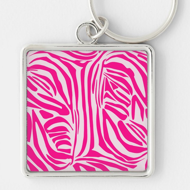 Pink zebra print keychain (Front)