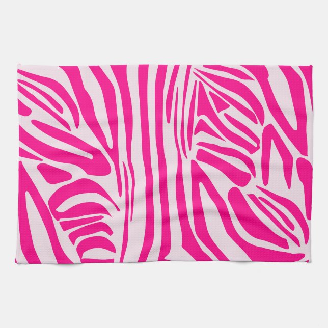 Pink zebra print kitchen towel (Horizontal)