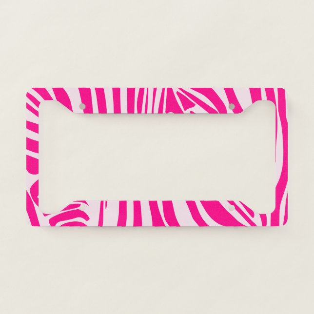 Pink zebra print license plate frame (Front)