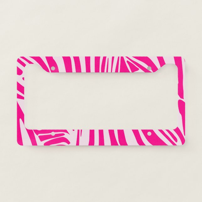 Pink zebra print license plate frame (Front)