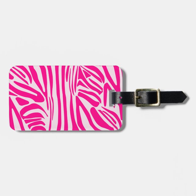 Pink zebra print luggage tag (Front Horizontal)