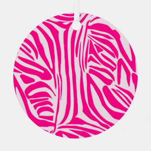Pink zebra print metal ornament
