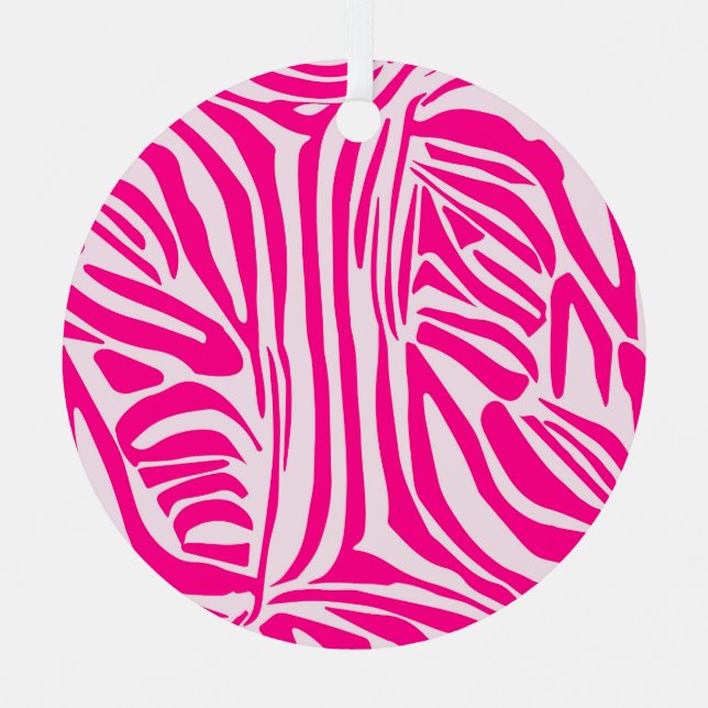 Pink zebra print metal ornament (Front)
