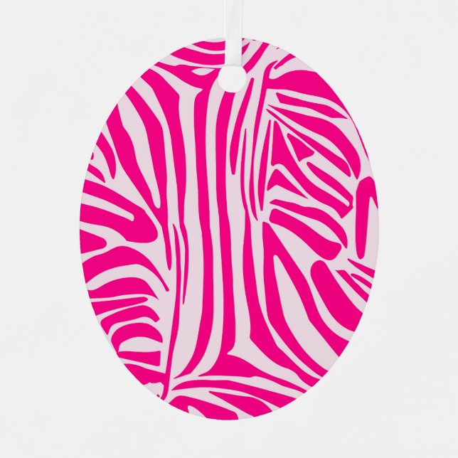 Pink zebra print metal ornament (Front)