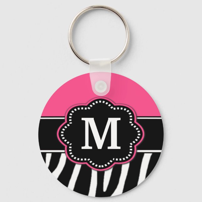 Pink Zebra Print Monogram Key Chain (Front)