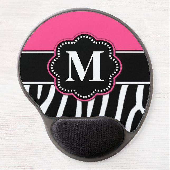Pink Zebra Print Monogram Mousepad (Front)