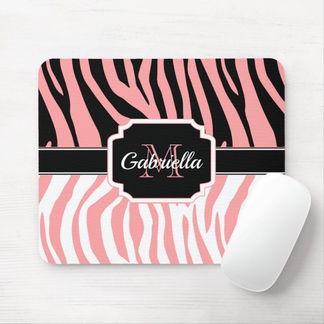 Pink Zebra Print Mouse Pad (With Mouse)