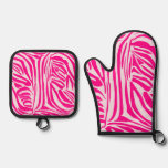 Pink zebra print oven mitt &amp; pot holder set