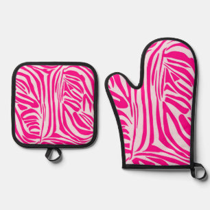 Pink zebra print oven mitt & pot holder set