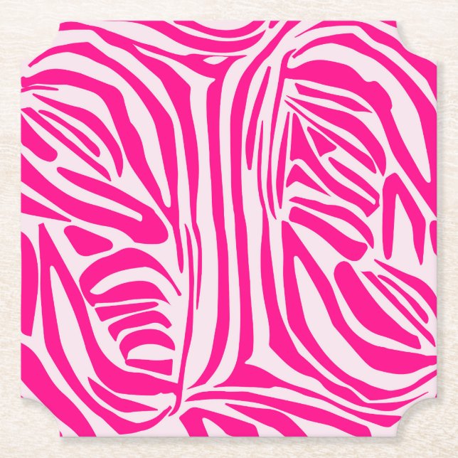 Pink zebra print paper coaster (Front)