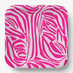 Pink zebra print paper plates