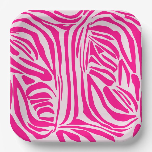Pink zebra print paper plates (Front)