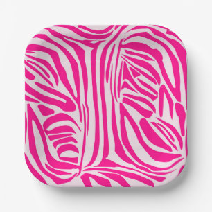 Pink zebra print paper plates