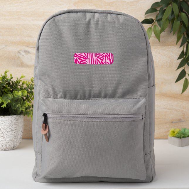 Pink zebra print patch (On Backpack)