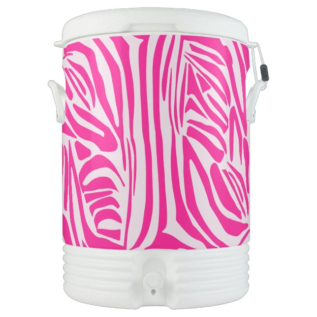 Pink Zebra Print Pattern Beverage Cooler (Front)