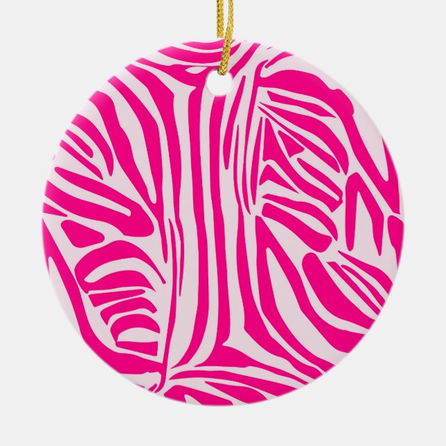Pink Zebra Print Pattern Ceramic Ornament (Front)