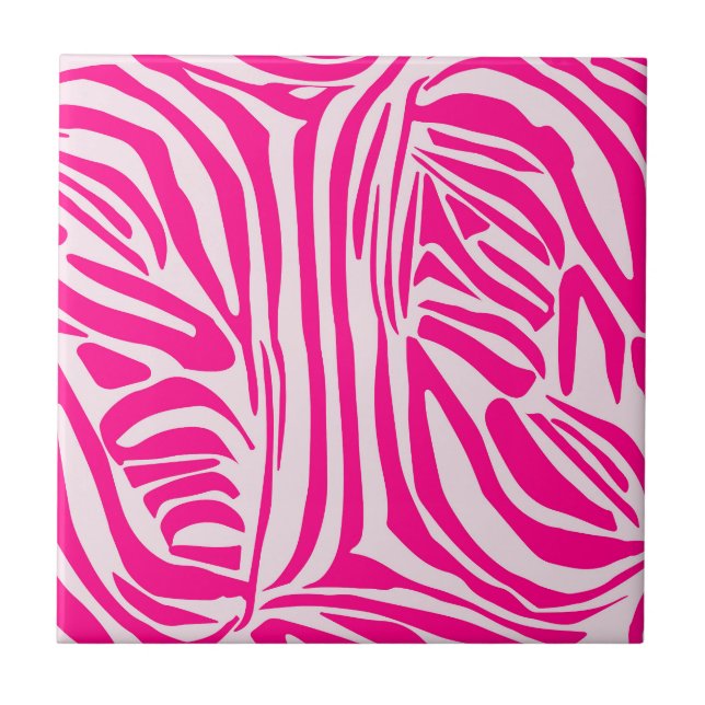 Pink Zebra Print Pattern Ceramic Tile (Front)