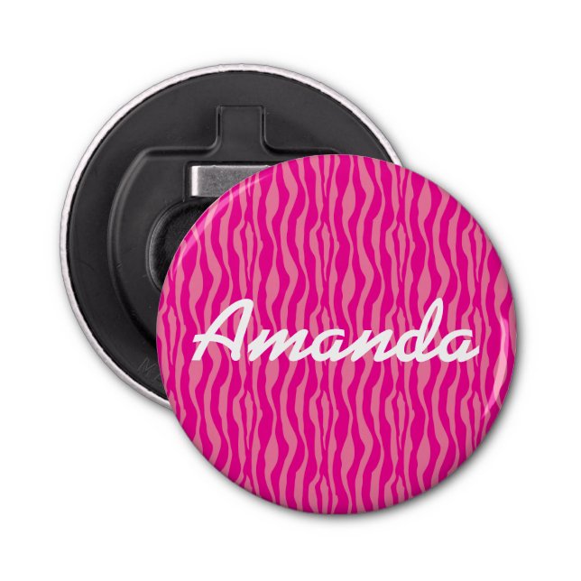 Pink Zebra Print Pattern Customizable Bottle Opener (Front)
