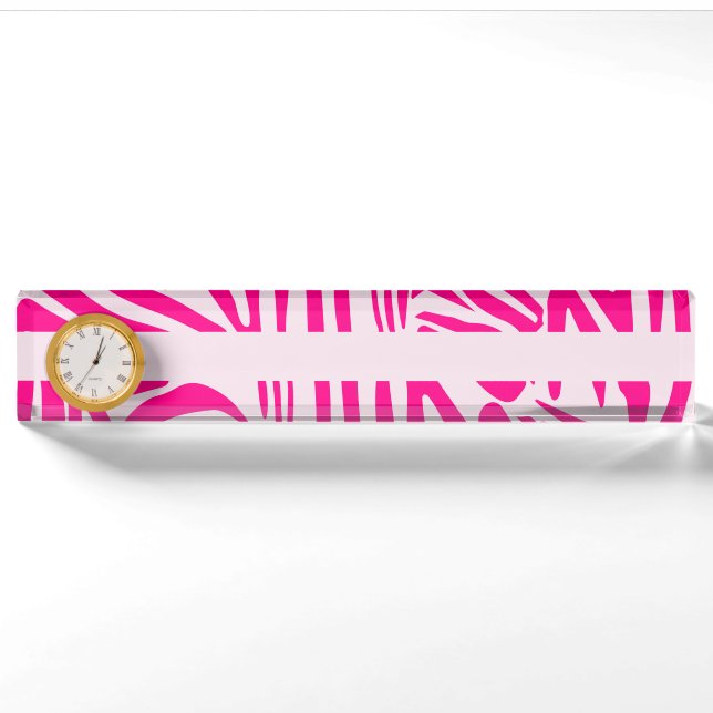 Pink Zebra Print Pattern Desk Name Plate (Front)