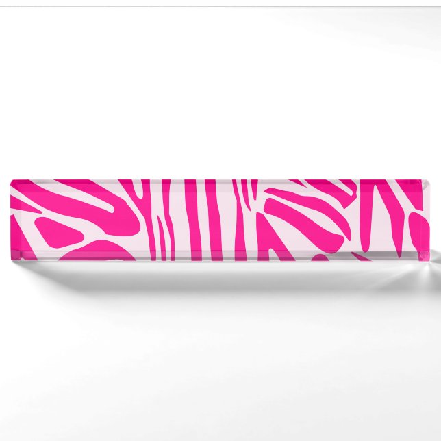 Pink Zebra Print Pattern Desk Name Plate (Front)