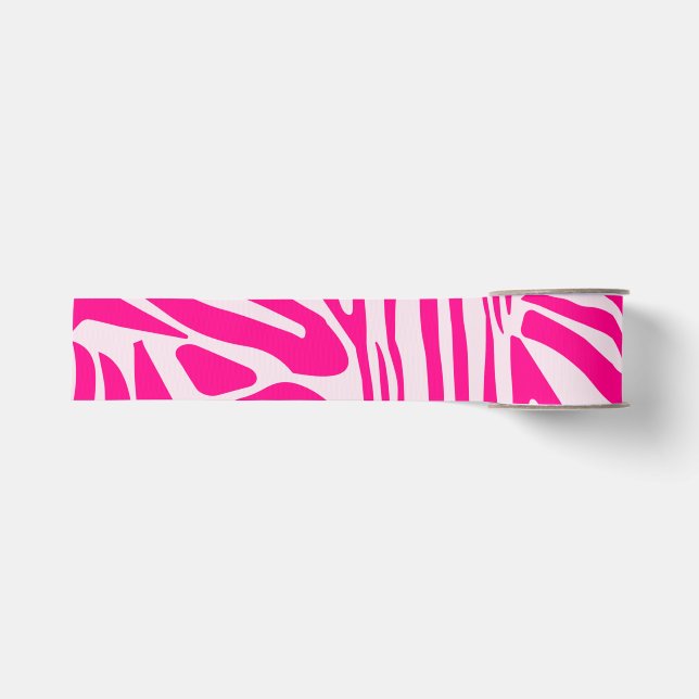 Pink Zebra Print Pattern Grosgrain Ribbon (Front)